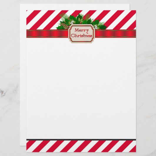 Sucre de canne rayé papier à en-tête de Noël (Devant / Derrière)