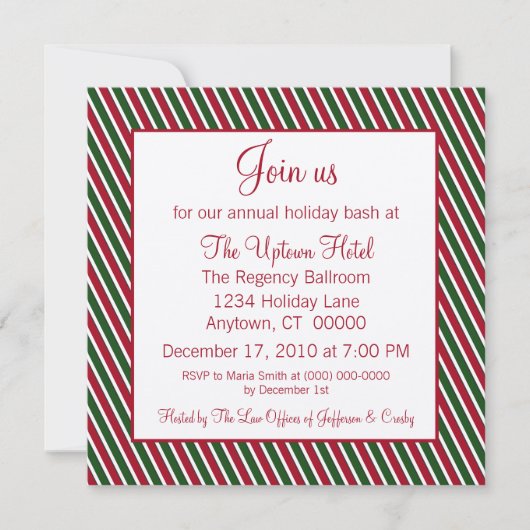 Sucre de canne Striped Holiday Party Invitation (Devant)