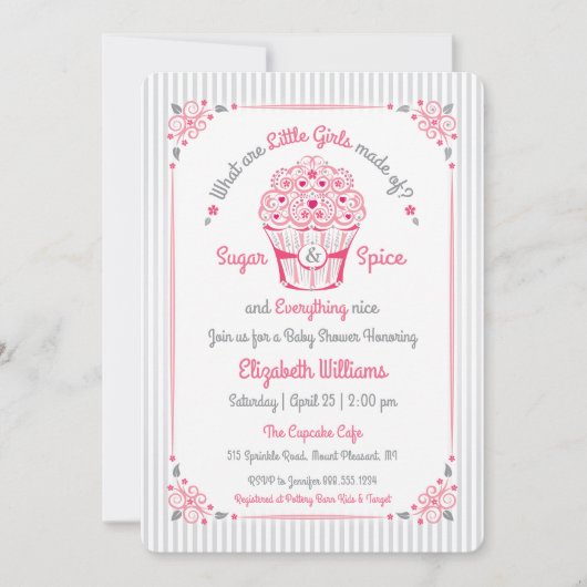 Sucre et épice Cupcake Baby Girl Douche Invitation (Devant)