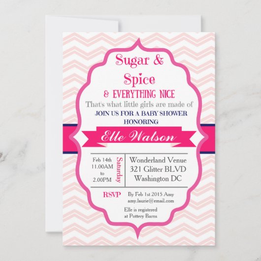 Sucre et épice rose fille bébé douche Invitations (Devant)