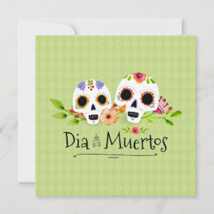 Sucre floral Skulls Dia de Muertos Invitation