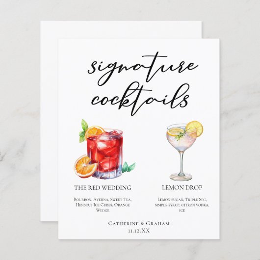Sucré Signature Cocktails Menu Mariage (Devant / Derrière)