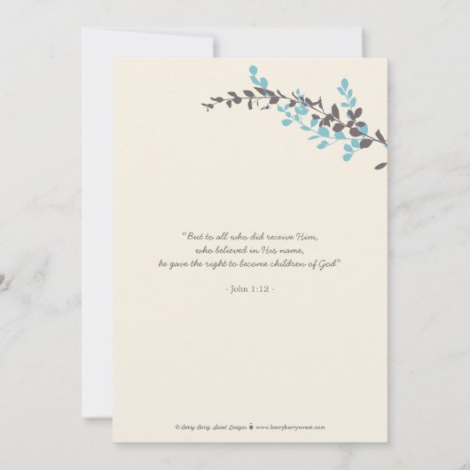 Sucres Branches Christening Invitation - Bleu (Dos)