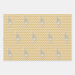Sudan Brown Safari Chevron met Pop Art Giraffe Inpakpapier Vel