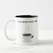 sudo apt-get install-koffie Funny Linux Command Tweekleurige Koffiemok (Links)