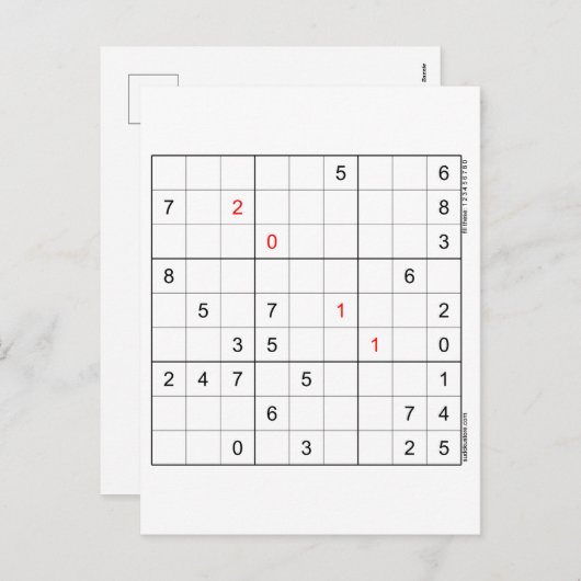Sudoku Birthday Card 20-11 Feestdagenkaart (Voorkant / Achterkant)