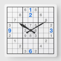 Sudoku Clock met downloadbare puzzle (blauw)