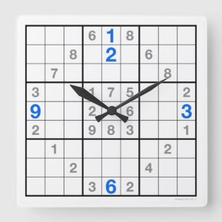 Sudoku Clock met downloadbare puzzle (blauw) Vierkante Klok