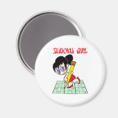 Sudoku meisje zwart haar magneet (Voorkant / Achterkant)