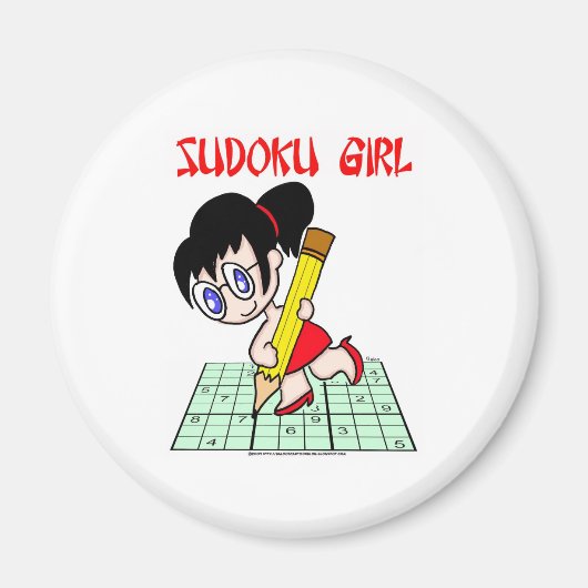 Sudoku meisje zwart haar magneet (Voorkant)