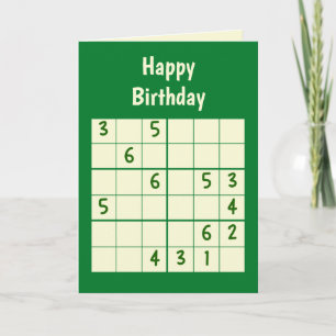 Sudoku Puzzle 6x6 Birthday Kaart