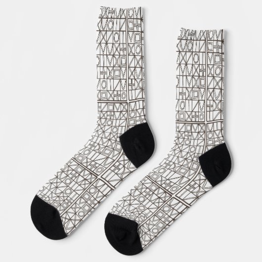 Sudoku Two-Black en White Geometric Pattern Sokken (Links)
