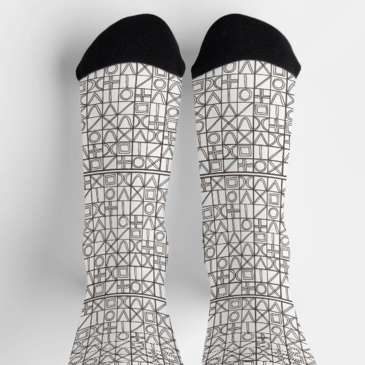 Sudoku Two-Black en White Geometric Pattern Sokken (Top)