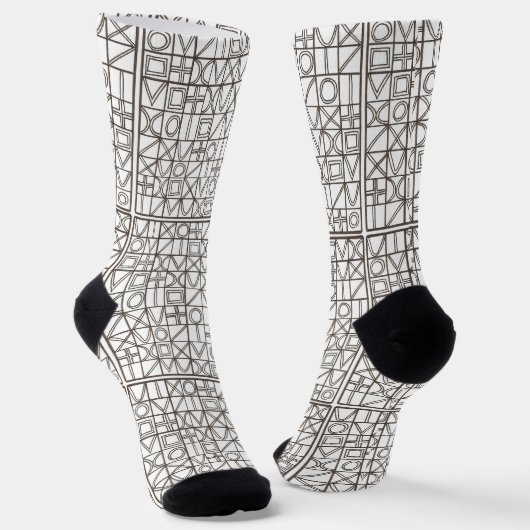 Sudoku Two-Black en White Geometric Pattern Sokken (Gebogen)