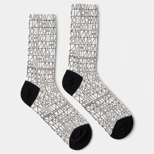 Sudoku Two-Black en White Geometric Pattern Sokken (Rechts)