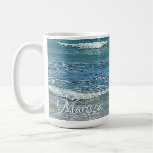 Sudsy Blue Atlantic Ocean Shore Custom Name Koffiemok