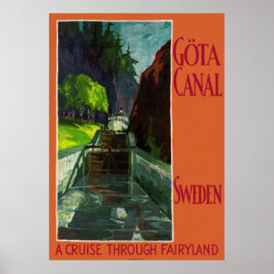Suède Göta Canal Poster Vintage voyage restauré