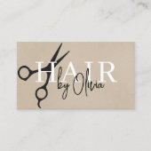 Suede Neutral Scissors QR Code Hair Stylist  Visitekaartje (Voorkant)