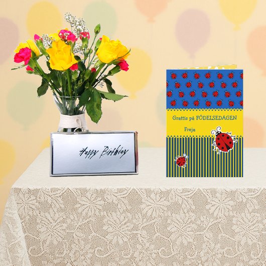 Suédoise ladybug bleu jaune ajouter nom carte d'an