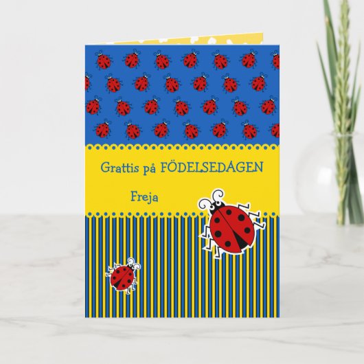 Suédoise ladybug bleu jaune ajouter nom carte d'an (Devant)
