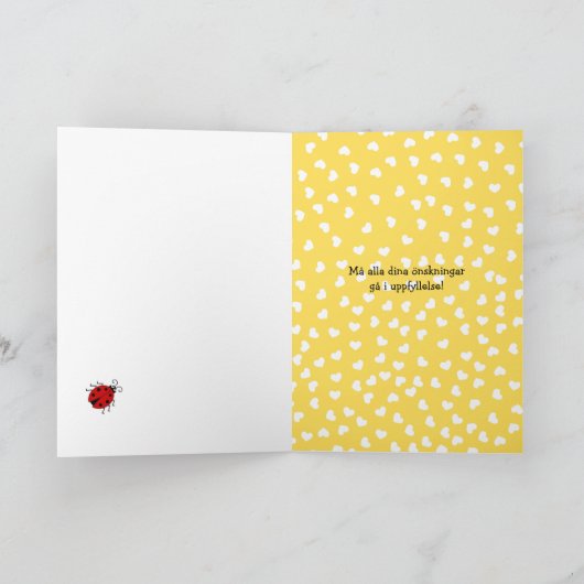 Suédoise ladybug bleu jaune ajouter nom carte d'an (Intérieur)