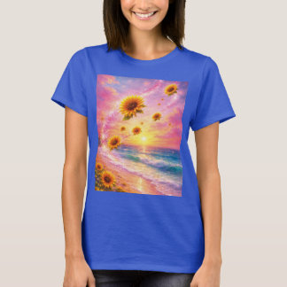 Sueño Marino de Girasoles: Atardecer en la Playa T-shirt