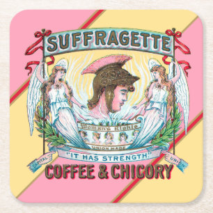 Suffragette koffie en cichorei vierkante kartonnen onderzetter