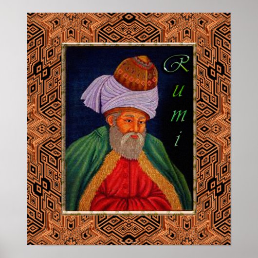 Sufi Mystic Portrait of Rumi op Geometric BG Poster (Voorkant)