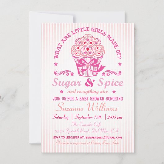 Sugar and Spice Cupcake Baby shower Invitation Kaart (Voorkant)