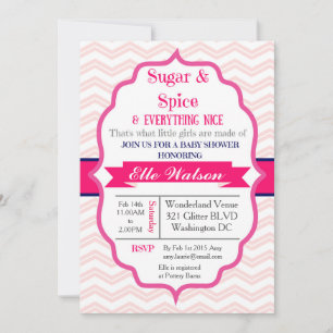 Sugar and Spice Pink Girl Baby Shower Uitnodiginge Kaart