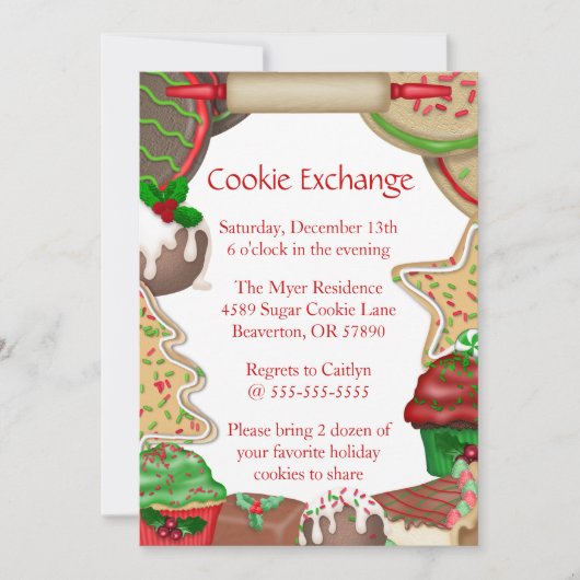 Sugar Cookies & Fudge Cookie Exchange Invite Kaart (Voorkant)