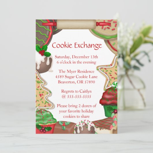 Sugar Cookies & Fudge Cookie Exchange Invite Kaart (Staand voorkant)