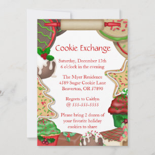 Sugar Cookies & Fudge Cookie Exchange Invite Kaart