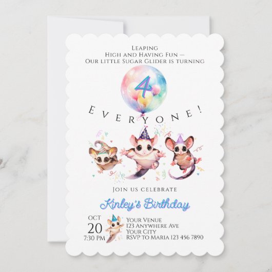 Sugar Glider Birthday Invitation (Devant)