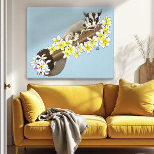 Sugar Glider Schattige Floral Canvas Afdruk