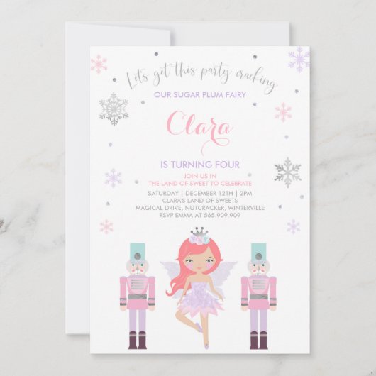 Sugar Plum Fairy Invitation Nutkraker Invitation Kaart (Voorkant)