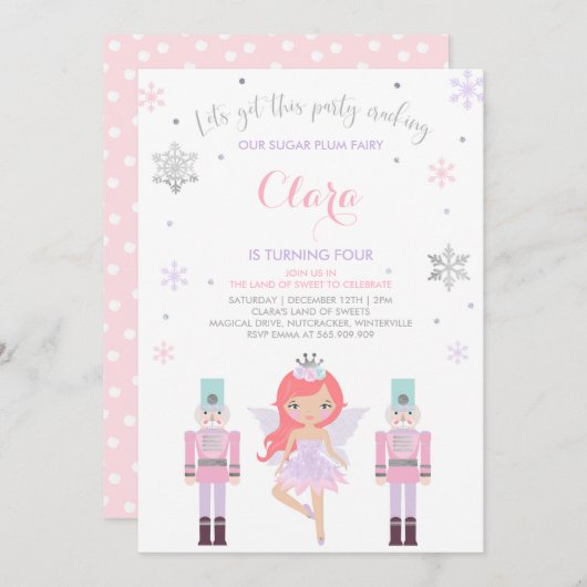 Sugar Plum Fairy Invitation Nutkraker Invitation Kaart (Voorkant / Achterkant)
