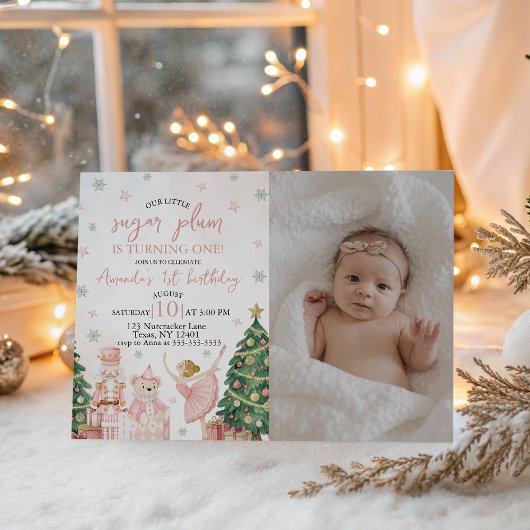 Sugar Plum Nutcracker Photo Invite Kaart