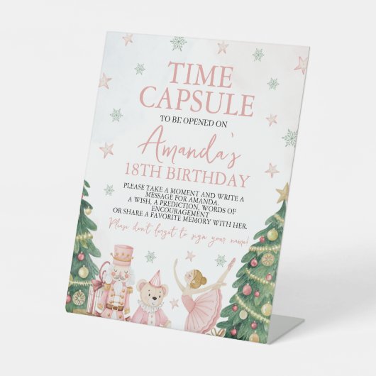 Sugar Plum Nutcracker Time Capsule Sign Reclamebord Met Voetstuk (Voorkant)