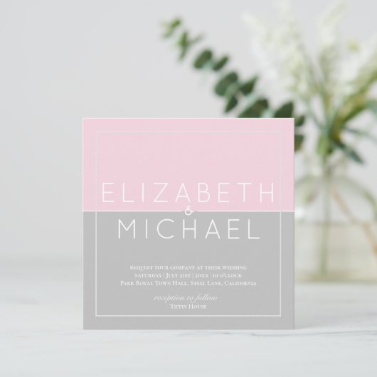 Sugar rose gris Faire-part de mariage moderne (Debout devant)