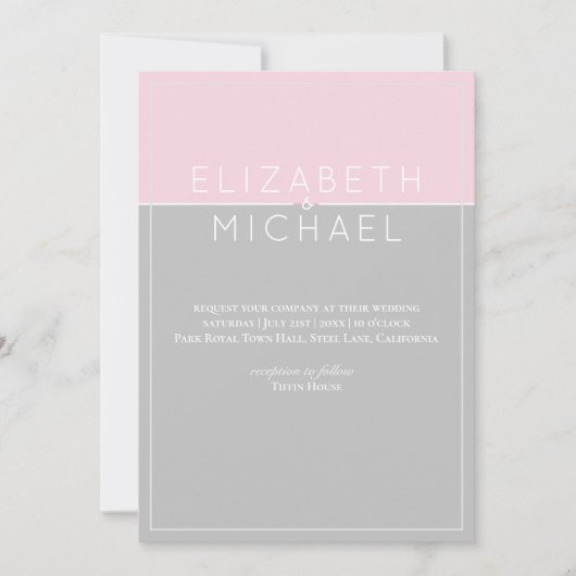 Sugar rose gris Faire-part de mariage moderne (Devant)