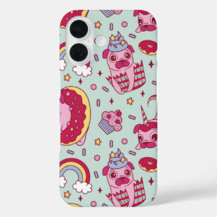 Sugar Rush Pug Party grillige traktaties iPhone 16 Hoesje