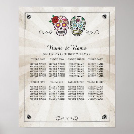 Sugar Sku Rose Table Plan Mariage Poster 8 Siège (Devant)