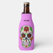 Sugar Skull aangepaste naam, tekst & kleur Flesjeskoeler (Fles Voorkant)