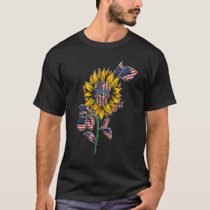 Sugar Skull Amerikaanse vlag Zonnebloem Liefde Ame T-shirt