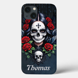 Sugar Skull Angel met Rozen. iPhone 13 Hoesje