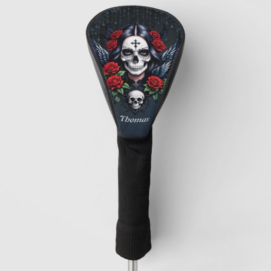 Sugar Skull Angel met Rozen. Golfheadcover (Voorkant)