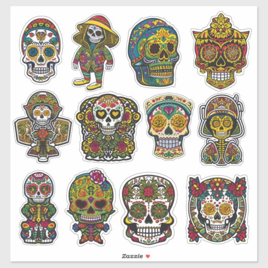 Sugar Skull Art 12 Stuk Folk Art Pack Sticker (Vel)