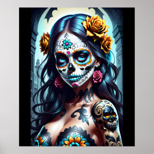 Sugar Skull Art - Bloeiende schoonheid Poster