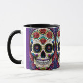 Sugar Skull Art Bloem Schedel Roze Rozen Mok (Links)